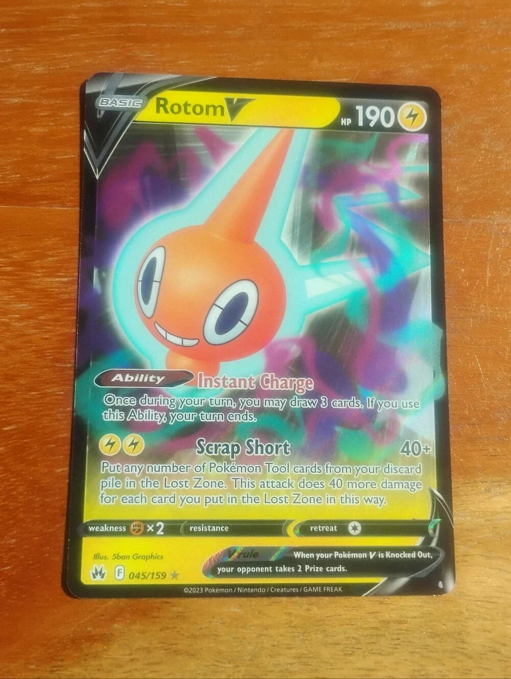 Mint 2023 Holo Ultra Rare Full Art Rotom V 045/159 Crown Zenith Pokemon Card